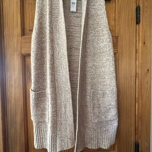 LOFT Cozy Beige Open-Front Sweater Vest